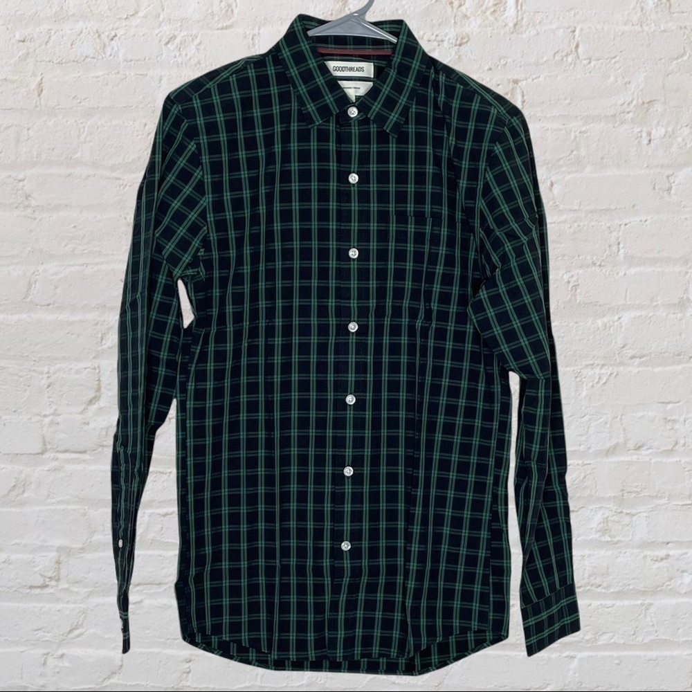 Good Threads green and black plaid button down NWOT XS
